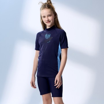 沙兒斯 泳裝 藍夾腳拖水陸兩用防曬兩件式中童泳裝