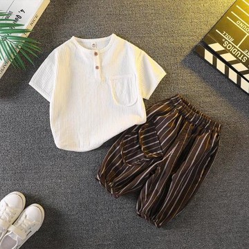 男童夏裝套裝小童2025新款洋氣寶寶棉麻衣服兒童夏季短袖兩件套潮