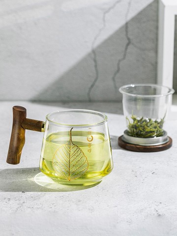 玻璃杯家用水杯耐熱防爆耐高溫ins風帶把手高級感高顏值待客杯子