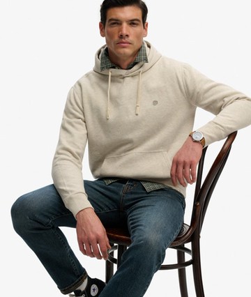 Superdry Men's Monogram Embroidered Hoodie Cream Size: L
