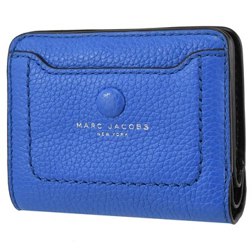 MARC JACOBS 馬克賈伯 燙金LOGO全皮革扣式短夾.藍