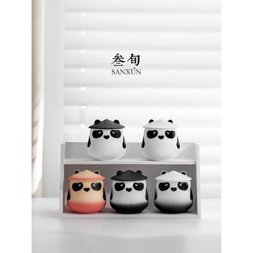 叁旬熊貓大俠茶葉罐家用陶瓷防潮儲茶罐小號創意可愛茶倉密封小罐