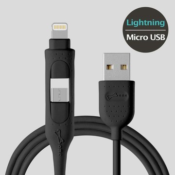 【Bone蹦克】 二合一雙頭充電線 ( Lightning / micro USB ) - 黑