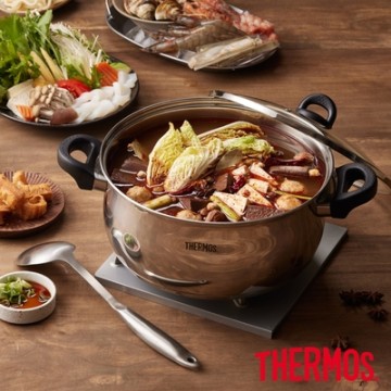 THERMOS膳魔師 不鏽鋼含玻璃上蓋饌饗雙耳湯鍋火鍋28cm(KOP-W28N)