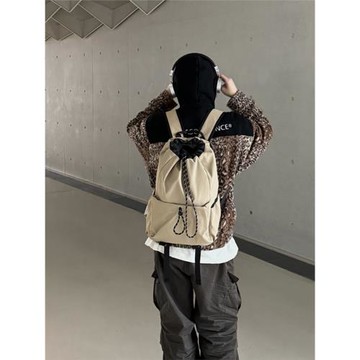 YUEN設計款運動背包輕便旅行雙肩包韓系ins抽繩學生書包尼龍戶外