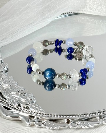 沈靛謐境水晶手鍊 - 醫療鋼/藍晶石/青金石/藍紋瑪瑙/拉長石