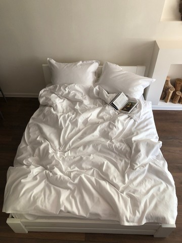 白色緹花棉緞被套，100% 純棉