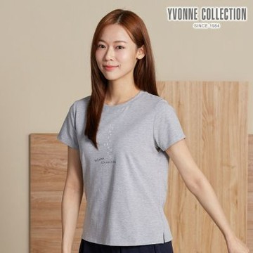 YVONNE 以旺傢飾 數字網印短袖上衣-迷霧灰