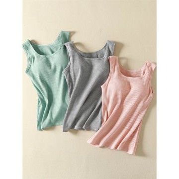 夏季純色棉質女寬松帶胸墊吊帶背心免穿文胸罩杯bra一體內衣大碼