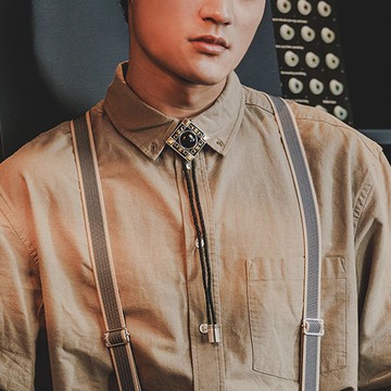 方圓之間 保羅領帶 Bolo Tie 皮革項鍊 皮繩領帶 長項鍊 黑瑪瑙