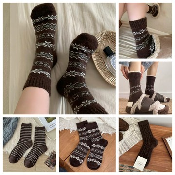 左右襪業 栗子可可濃郁復古氛圍感真的太讚了咖色羊毛襪子女秋冬保暖加厚款現貨精品