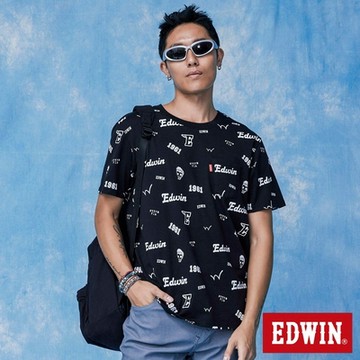 EDWIN 男裝 口袋滿版印花短袖T恤-黑色