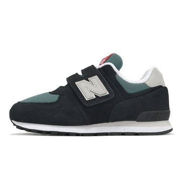 New Balance NB 休閒鞋 574 中童 寬楦 黑 雲杉亮綠 小朋友 麂皮 緩衝 魔鬼氈 運動鞋 NB PV574MGH-W