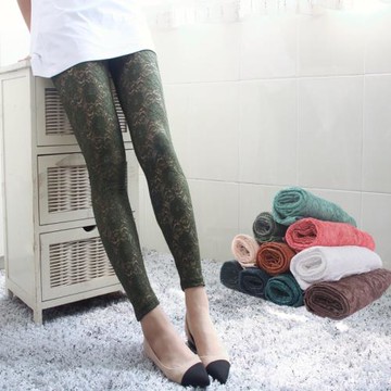 高品質~蕾絲九分打底褲彩色立體提花鏤空網眼透氣春夏長褲子女薄