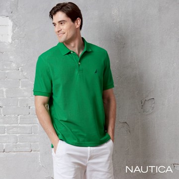 Nautica 男裝 經典素色吸濕排汗短袖POLO衫-綠色