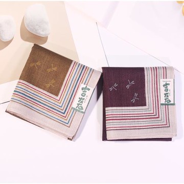 日本制和音男士純棉手帕手絹薄款柔軟方巾親膚商務伴手禮小蜻蜓