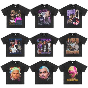 克里斯布朗Chris Brown tee人像印花短袖T恤嘻哈休閑寬松美式純棉