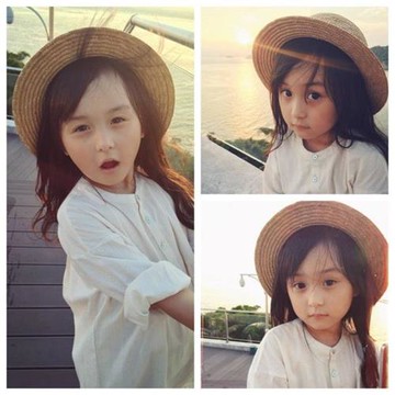 兒童草帽女沙灘度假可折疊親子男女寶寶禮帽網紅海邊平頂草帽攝影