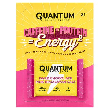 Quantum Energy Square, 黑巧克力喜馬拉雅粉鹽，8 根能量棒，每根 1.69 盎司（48 克）