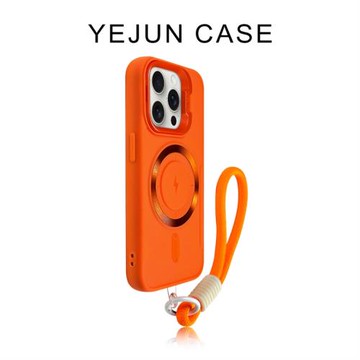 也駿用蘋果16手機殼隱藏式鏡頭支架iphone16promax閃電磁吸15pro時尚14膚感13硅膠軟殼12情侶16plus橙色