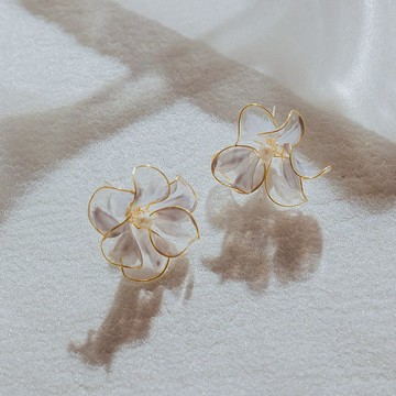 【海棠-寶寶藍】貼耳式耳環 | 水晶花飾品