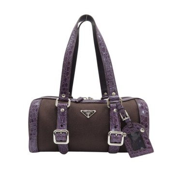 PRADA 普拉達 紫色 皮革 帆布 肩背包 【二手名牌BRAND OFF】