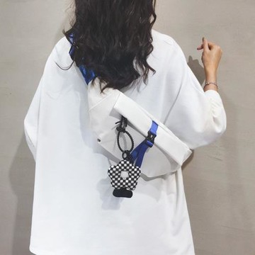 ins潮日系胸包女工裝撞色簡約腰包男休閑百搭男士單肩斜挎小背包