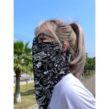 摩托車防曬面罩男女全臉冰絲掛耳護脖子神器面巾遮陽臉罩騎行面紗