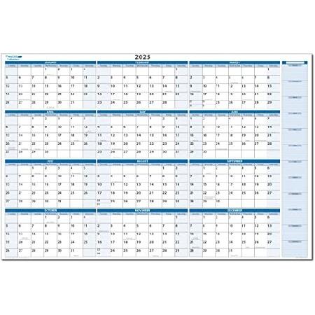 2025 Sky Blue Wet ＆ Dry-Erasable Horizontal Wall Calendar 24h x 36w with next year planning area