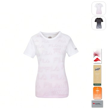 【FILA】女性 抗UV 吸濕排汗 短袖漸層圓領T恤-白色 5TEY-1317-WT