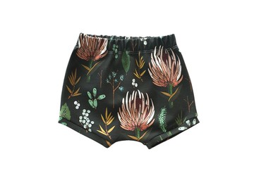 黑色花朵嬰兒短褲，男嬰短褲，女嬰短褲，兒童短褲