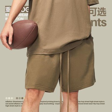 國潮春夏425G重磅FOG色系基礎款短褲街頭寬松潮牌嘻哈五分褲短褲