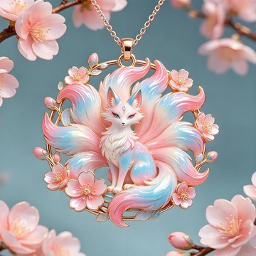 臺灣出貨✨【可開發票】桃粉靈狐金屬項鍊吊墜蜜桃九尾狐古風純手工旺桃花運紀念品送閨蜜