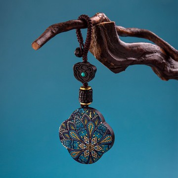 彩繪檀木鑰匙扣掛件創意個性手工編織繩車鑰匙鏈簡約男女書包掛飾