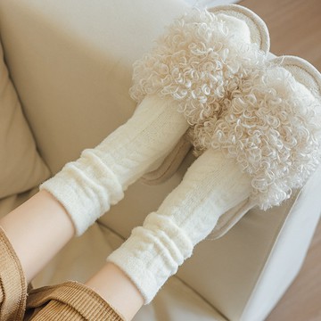中筒襪 純色襪子 居家保暖月子襪 睡眠長筒襪 澳絨加厚襪子女 冬季加絨麻花襪子 休閒簡約百搭襪子 襪子女