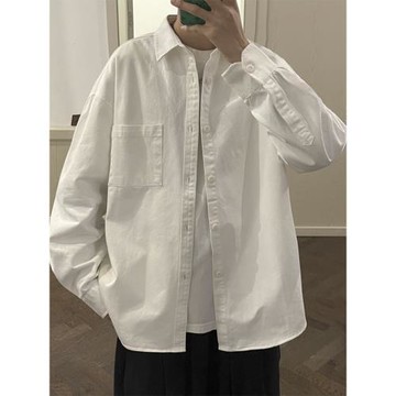 純棉白色襯衫男長袖日系高級感上衣服慵懶風內搭寬松痞帥潮流襯衣