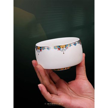 徐建勇藻井蓮紋杯高端羊脂玉茶杯功夫茶女主人杯單杯高檔禮品茶具