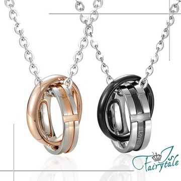 【伊飾童話】情人節限定-十字雙圈 鈦鋼情人對鍊組 買再送保暖毯