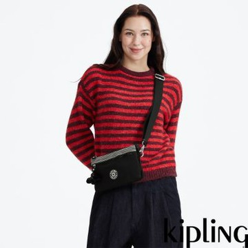 『千層包』Kipling 白色條紋拼接單肩隨身斜背包-RIRI ZIP