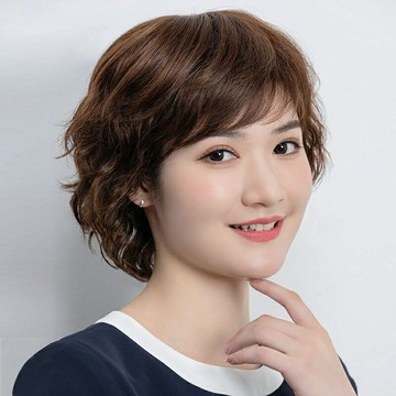 100%真人頭髮 假髮 全手織真髮全頭套 短捲髮 全真人髮 中女士假髮套 整頂假髮 假髮 假髮短頭髮