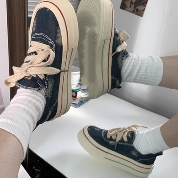 🔥台灣出貨🔥德訓闆鞋女透氣港風平底休閒運動學生小白鞋子老爹鞋 厚