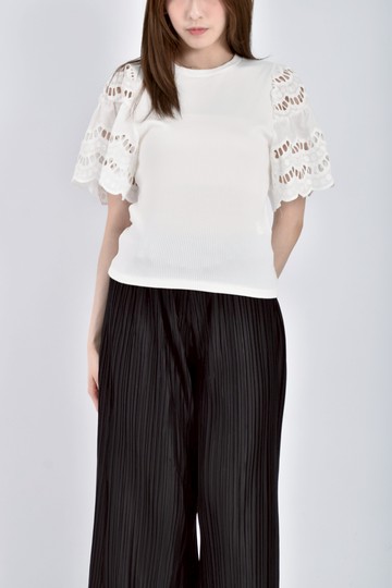 (S) zara拼接白色短袖上衣