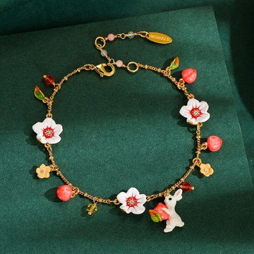 【巴黎精品】現貨+預購 手鍊琺瑯手鏈-兔子花朵水蜜桃流蘇女飾品a1gf2