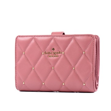 KATE SPADE Carey  絎縫鉚釘菱格紋釦式中夾-乾燥玫瑰粉