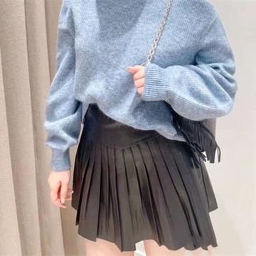 2022年法式修身百褶皮質短款半身裙女MFPJU00874
