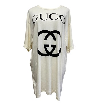 GUCCI 古馳  Logo Oversize 寬鬆 加長版 短袖 T恤 白色 539081 XS