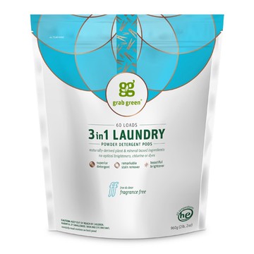 GrabGreen 3-in-1 Laundry Detergent Pods Fragrance Free 60 Pods