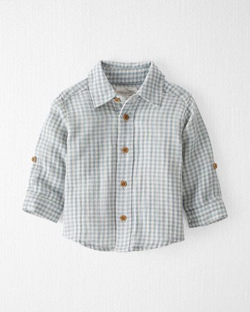 Baby Gingham Print Organic Cotton Button-Front Shirt