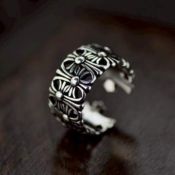 復古泰銀十字架克羅伈戒指時尚個性網紅男女款米字開口花鏤空指環