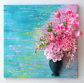 3D 牆面藝術品  粉霧與睡蓮的夢境 佈置設計 仿真花結合畫 送禮